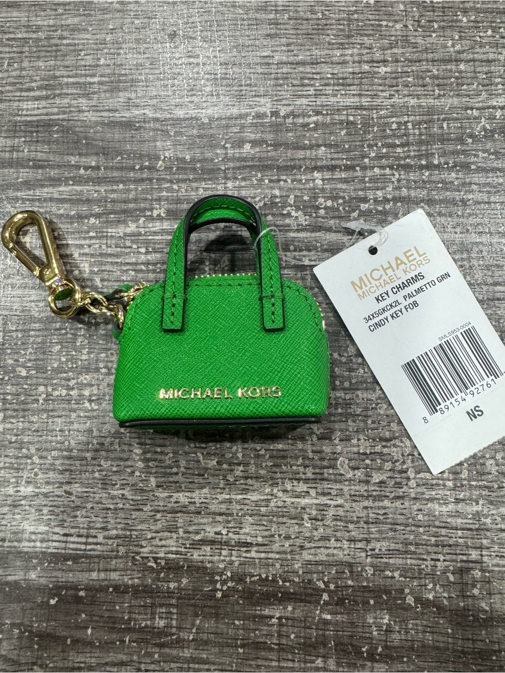 NWT Michael Kors Cindy Mini Satchel Key Fob Charm Palmetto Green Gold